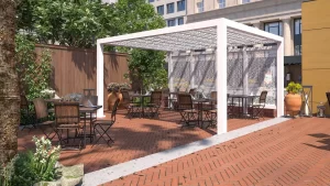 A Trex Pergola with integrated Trex Privacy screens. Outdoor privacy screens provide a beautiful privacy wall.